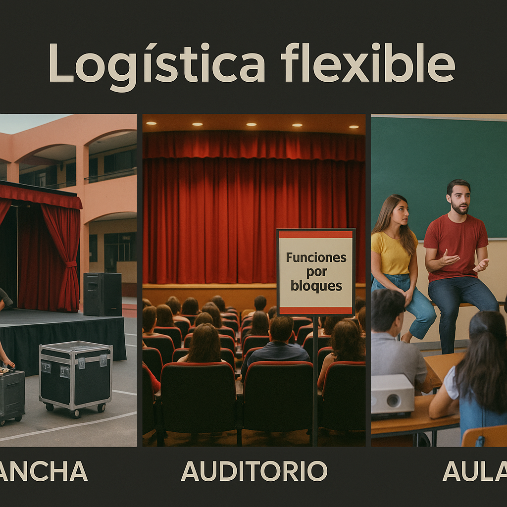 Equipo técnico preparando una función