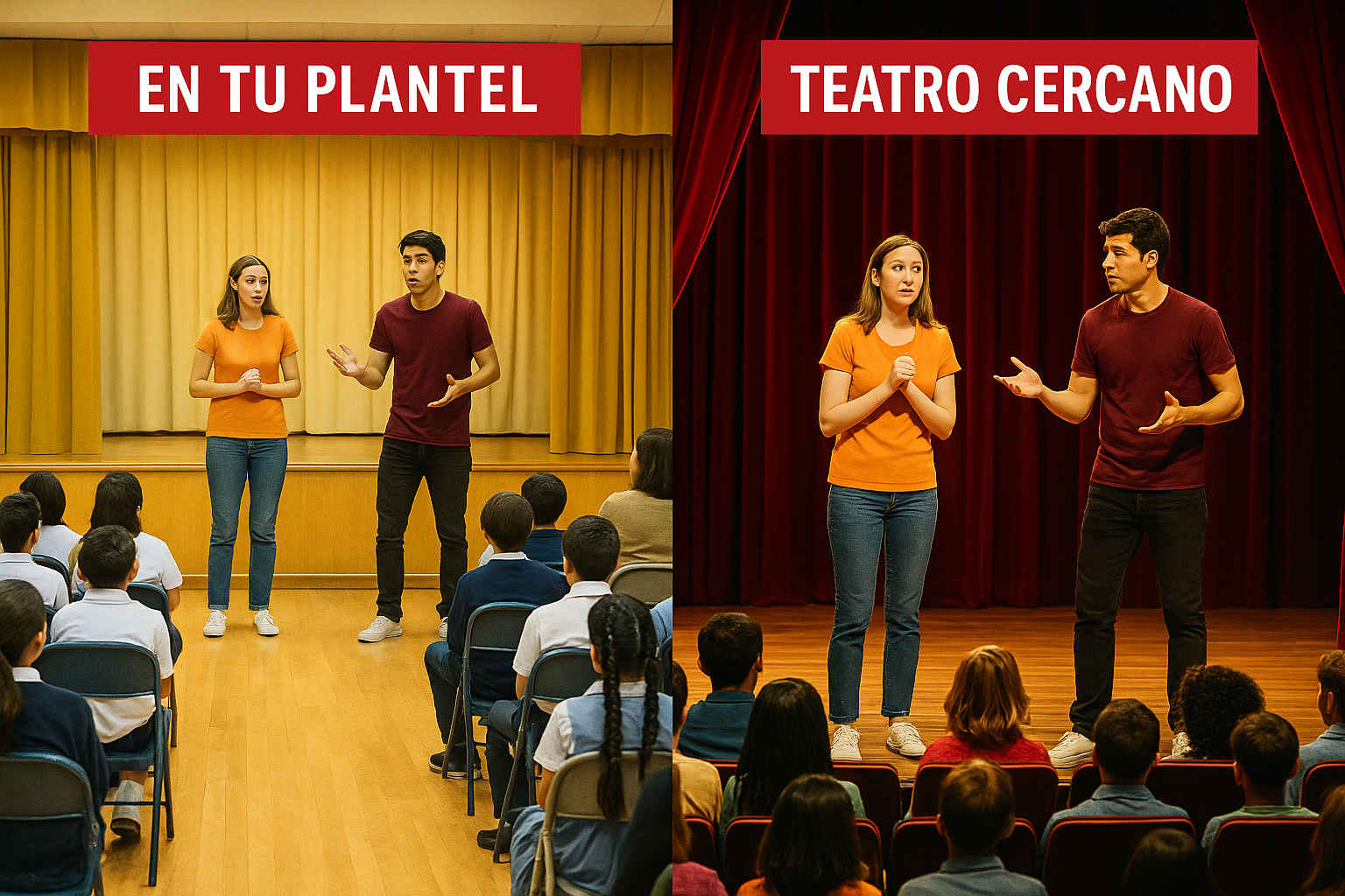 Presentación en teatro y en auditorio escolar